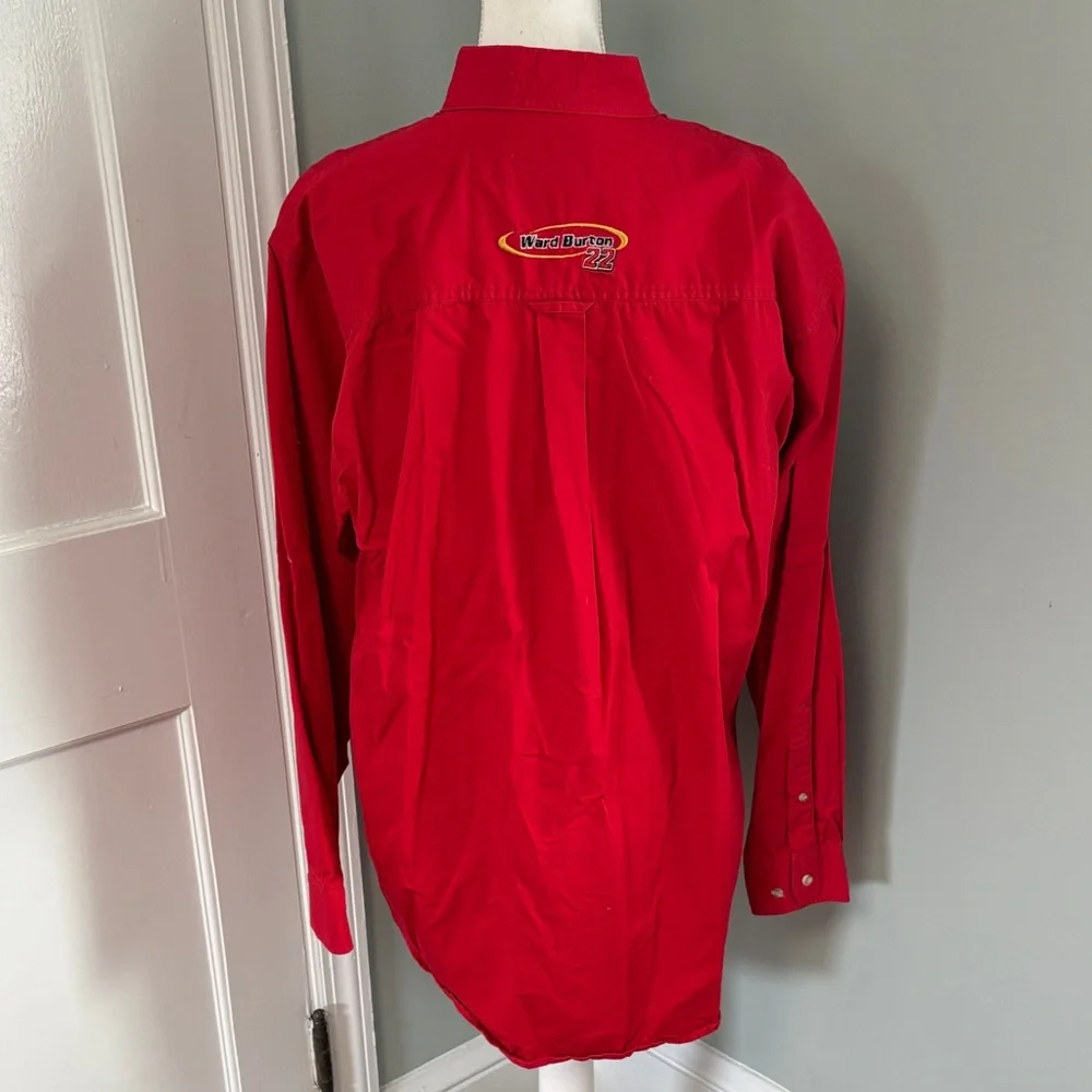 Vintage Ward Burton Men's Red Button Down Shirt Cat Racing NASCAR Medium‎